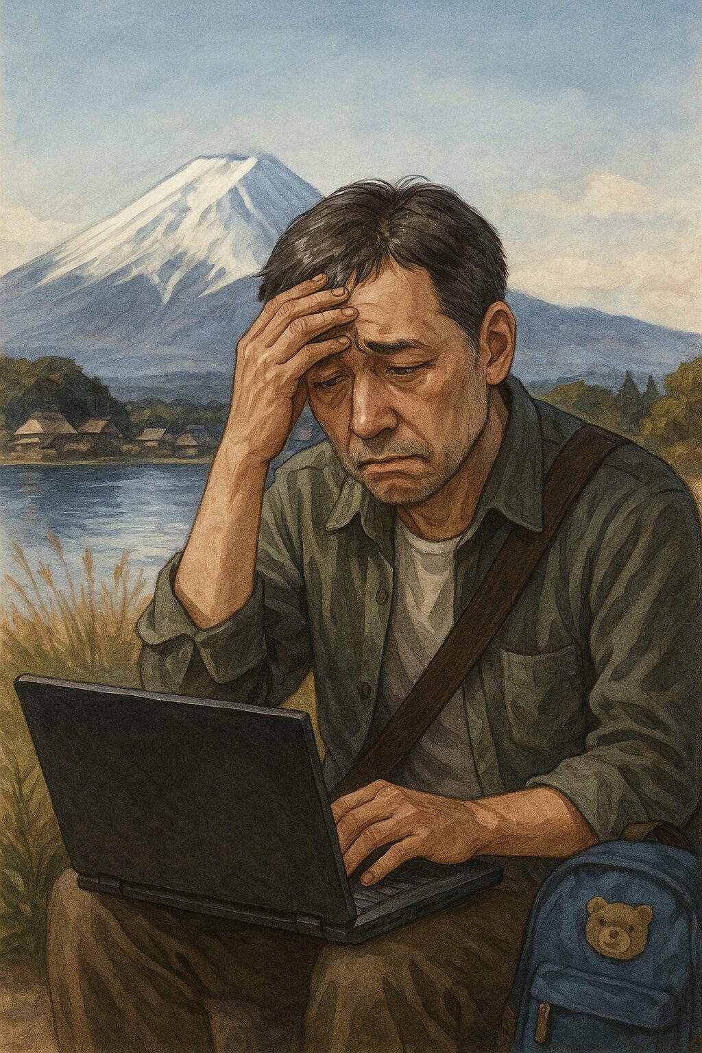 50代で副業を始めたが成果が出ず悩んでいる男性のイメージイラスト
